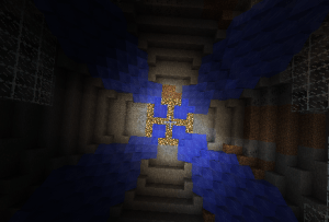 An underwater test, that at the bottom has a an artisty glowing cross with water leaking to it. 